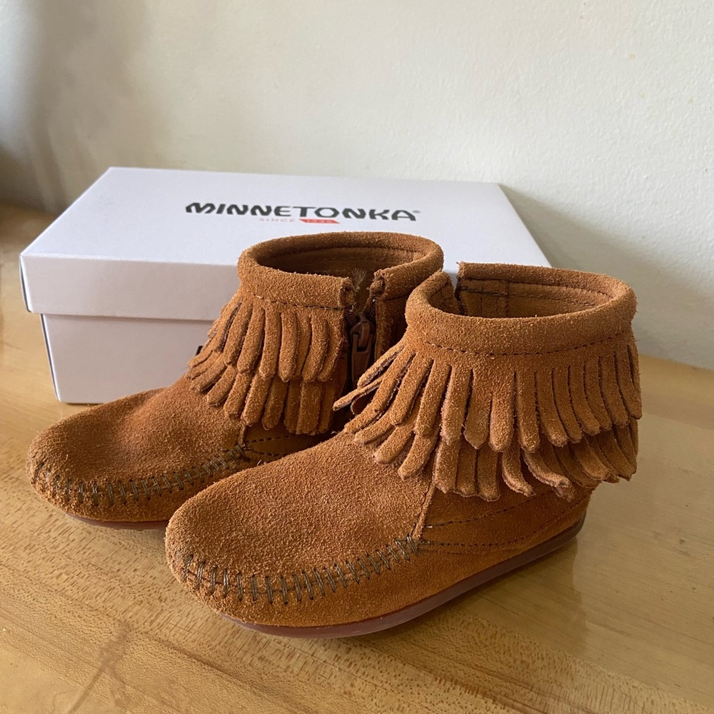Minnetonka Toddler Girls Brown Zip Fringe Boots